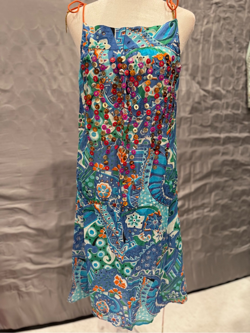 Beaded Blue Multi-Pattern Summer Dress